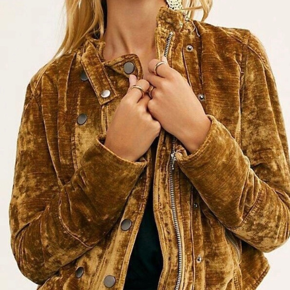 Free People Dusk Yellow Velvet Moto Jacket